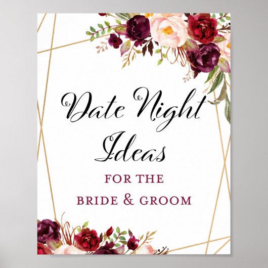 8x10" bordeauxrood boho bloem bruidsfeest bord poster (Voorkant)