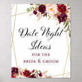 8x10" bordeauxrood boho bloemig bruiloft teken poster (Voorkant)