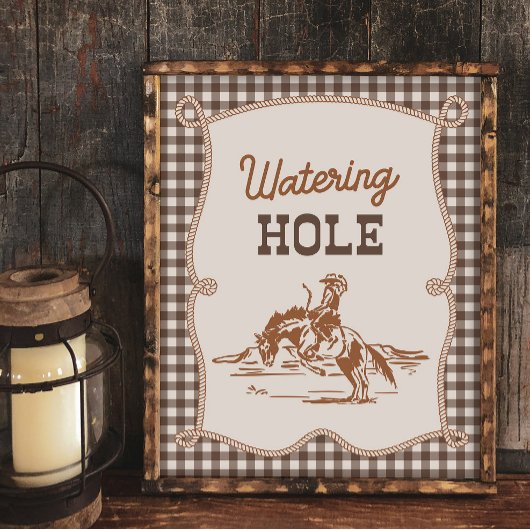 8x10 Brown Gingham Cowboy Watering Hole Sign