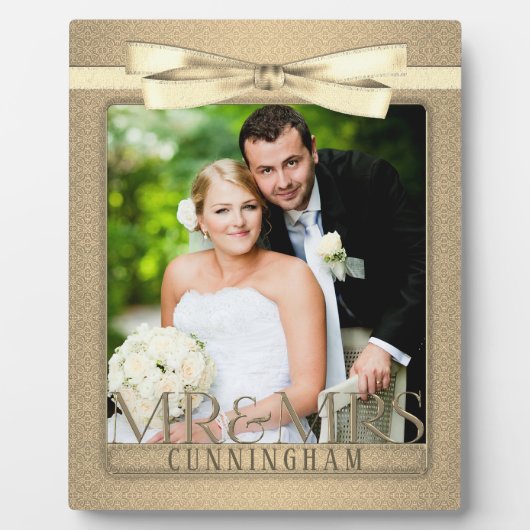 8x10 Champagne Damask Mr Mrs Wedding Photo Plaque Fotoplaat (Voorkant)