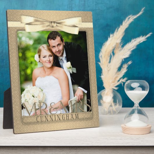 8x10 Champagne Damask Mr Mrs Wedding Photo Plaque Fotoplaat (Zijkant)