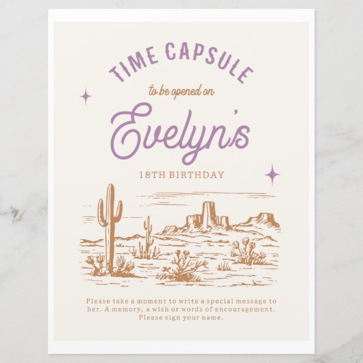 8x10 Cowgirl Time Capsule Sign (Voorkant)