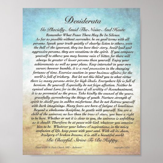8x10 Desiderata Poem en andere formaten! Poster (Voorkant)