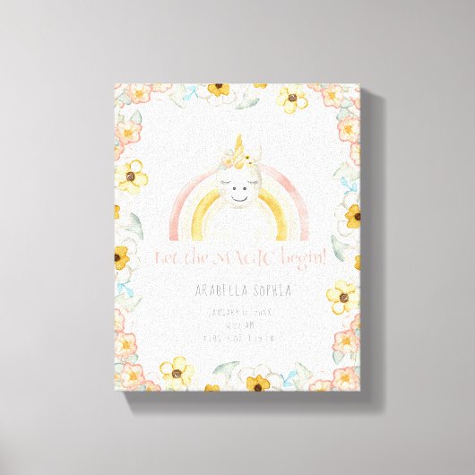 8x10 Geboorte Stat Magic Eenhoorn Baby Meisje Wate Canvas Afdruk (Voorkant)