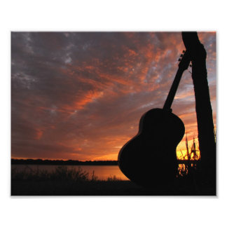 8x10 Guitar Sunset Silhouette Foto Afdruk
