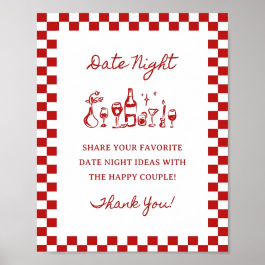 8x10" Handgeschreven Wavy Border Date Night Ideeën Poster (Voorkant)
