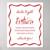8x10" Handgeschreven Wavy Border Date Night Ideeën Poster (Voorkant)
