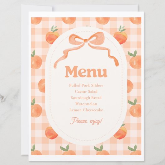 8x10 Inch Peach Party Menu Sign (Voorkant)