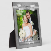 8x10 Mr en Mrs Wedding Foto in Silver Damask Fotoplaat (Zijkant)