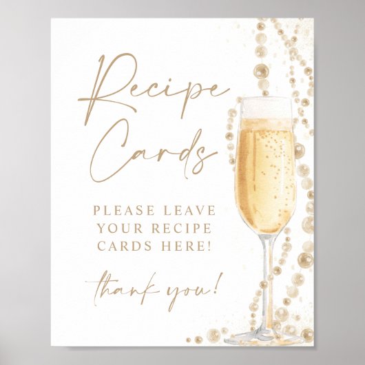 8x10" Parels & Prosecco Bruids Recept Kaarten Teke Poster (Voorkant)