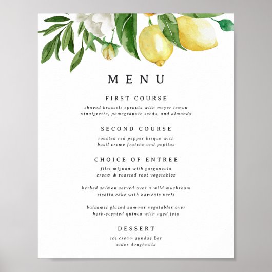 8x10 Printable Lemon Floral Menu Sign Poster (Voorkant)