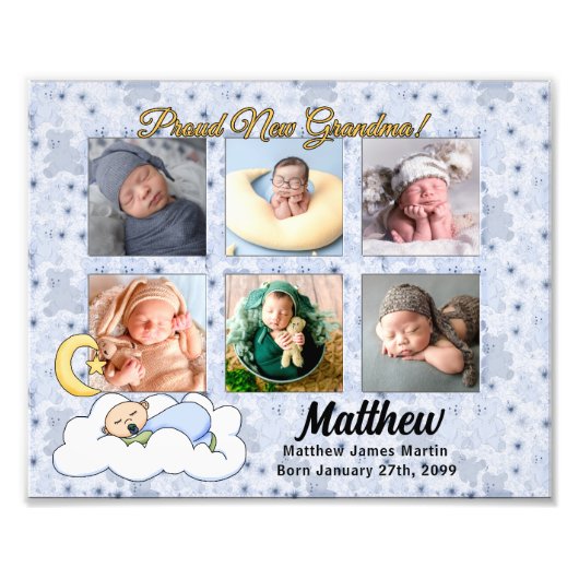8x10 Proud Grandma New Baby Boy Foto Lijst Afdruk (Voorkant)
