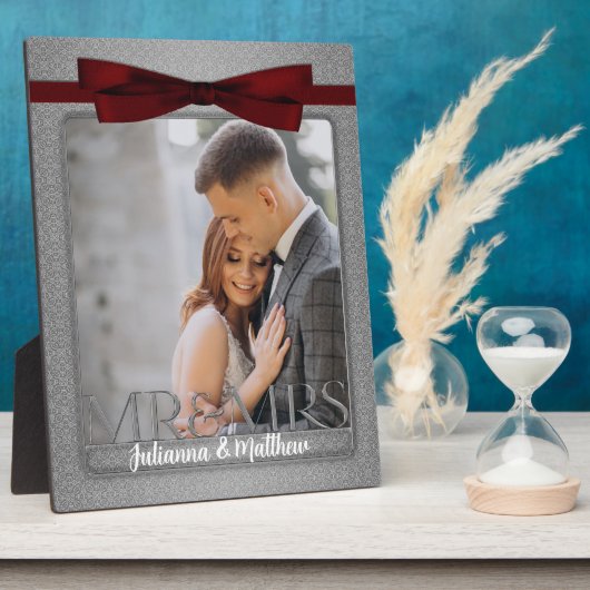 8x10 Red en Silver Mr. en Mrs Wedding Photo Fotoplaat (Zijkant)