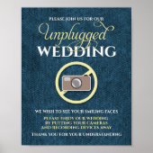 8x10 Rustic Country Denim Unplugged Wedding Sign Poster (Voorkant)
