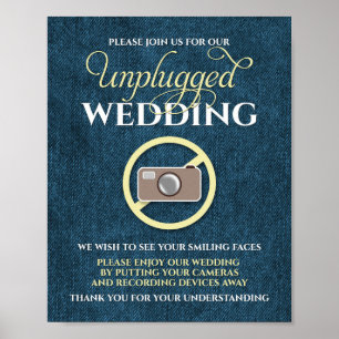 8x10 Rustic Country Denim Unplugged Wedding Sign Poster