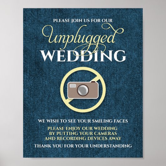 8x10 Rustic Country Denim Unplugged Wedding Sign Poster (Voorkant)