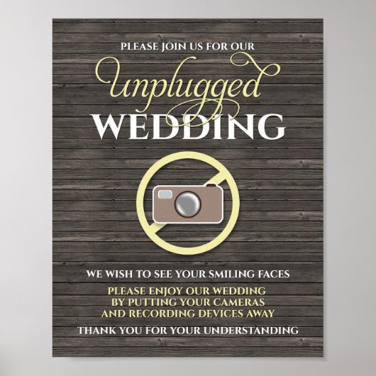 8x10 Rustic Country Wood Unplugged Wedding Sign Poster (Voorkant)