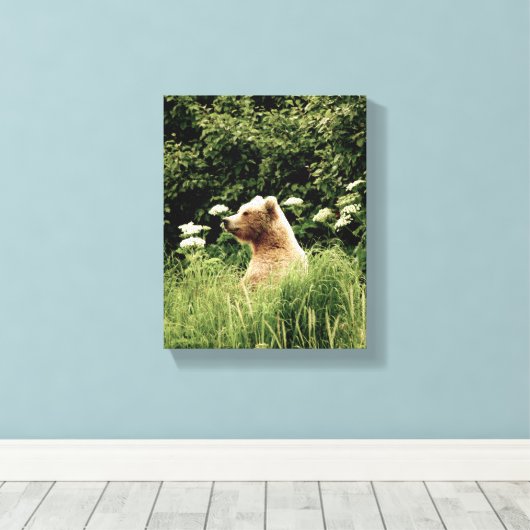 8x10 Stretched Canvas Afdrukken met grizzly-beer (Insitu (Houten vloer))