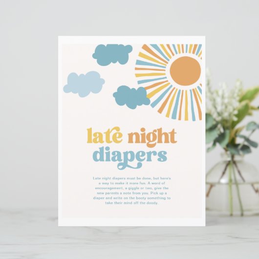 8x10 Sun Baby shower Late Night Luiers Teken (Staand voorkant)