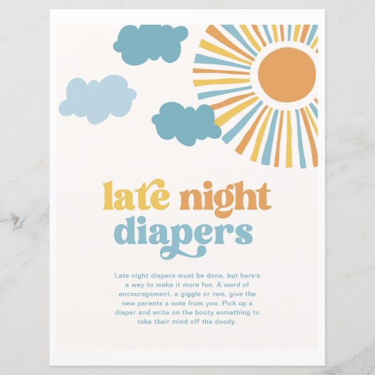 8x10 Sun Baby shower Late Night Luiers Teken (Voorkant)