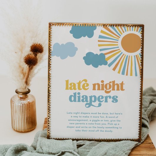 8x10 Sun Baby shower Late Night Luiers Teken