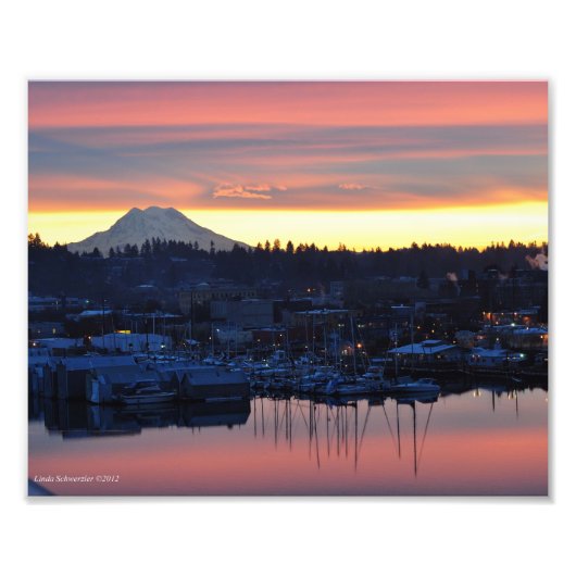 8x10 Sunrise op de berg Rainier en Puget Sound Foto Afdruk (Voorkant)