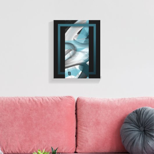8x10"Trend Abstract Kunstcanvas Zwart Wit Blauw Canvas Afdruk (Insitu (Woonkamer))