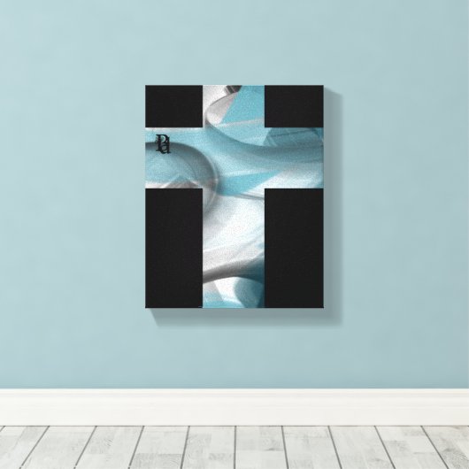 8x10"Trend Abstract Kunstcanvas Zwart Wit Blauw Canvas Afdruk (Insitu (Houten vloer))
