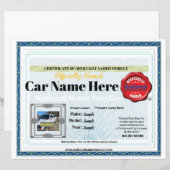 8x11 Nationale Naam Uw Auto officieel certificaat (Voorkant / Achterkant)