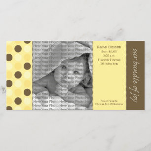 8x4 Geboorteaankondiging Gele en Bruine Polka Dots Aankondiging
