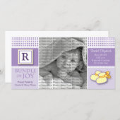 8x4 Paarse Gingham Monogrammed Geboorteaankondigin Aankondiging (Voorkant / Achterkant)