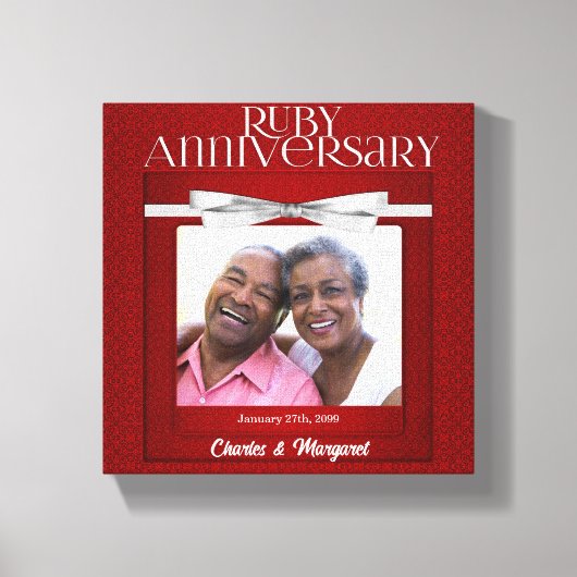 8x8-inch 40e Ruby Wedding Jubileum Red Damask Canvas Afdruk (Voorkant)