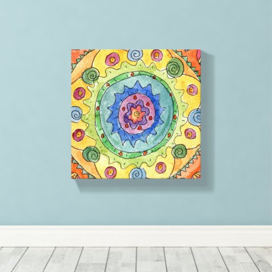 8x8 Rainbow Mandala Premium - Versteld Canvas afdr Afdruk (Insitu (Houten vloer))