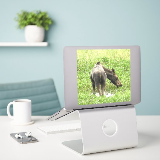 8x8 Sticker van vinyl (Laptop op bureau)