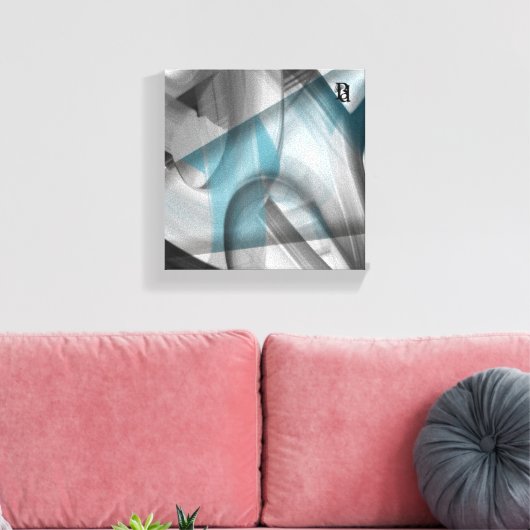 8x8" Trend Abstract Art Canvas Zwart Wit Blauw (Insitu (Woonkamer))
