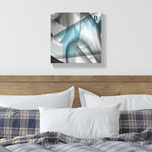 8x8" Trend Abstract Art Canvas Zwart Wit Blauw (Insitu (Slaapkamer))