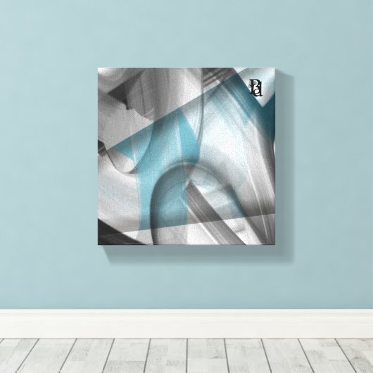 8x8" Trend Abstract Art Canvas Zwart Wit Blauw (Insitu (Houten vloer))