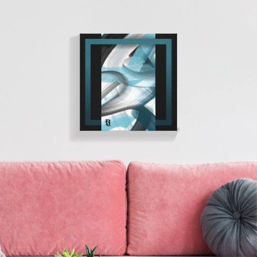 8x8" Trend Abstract Art Canvas Zwart Wit Blauw (Insitu (Woonkamer))