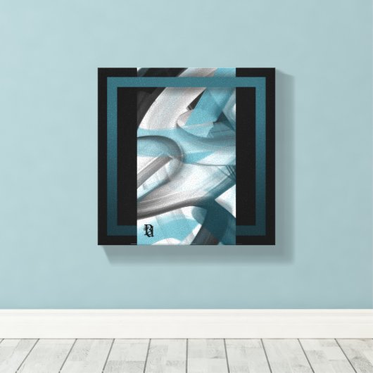 8x8" Trend Abstract Art Canvas Zwart Wit Blauw (Insitu (Houten vloer))