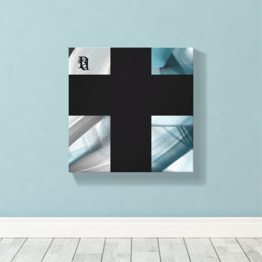 8x8" Trend Abstract Art Canvas Zwart Wit Blauw (Insitu (Houten vloer))