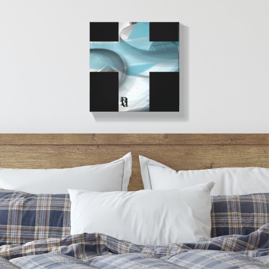 8x8" Trend Abstract Art Canvas Zwart Wit Blauw (Insitu (Slaapkamer))