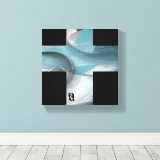 8x8" Trend Abstract Art Canvas Zwart Wit Blauw (Insitu (Houten vloer))