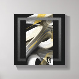 8x8" Trend Abstract Kunstcanvas Zwart Wit Goud Canvas Afdruk