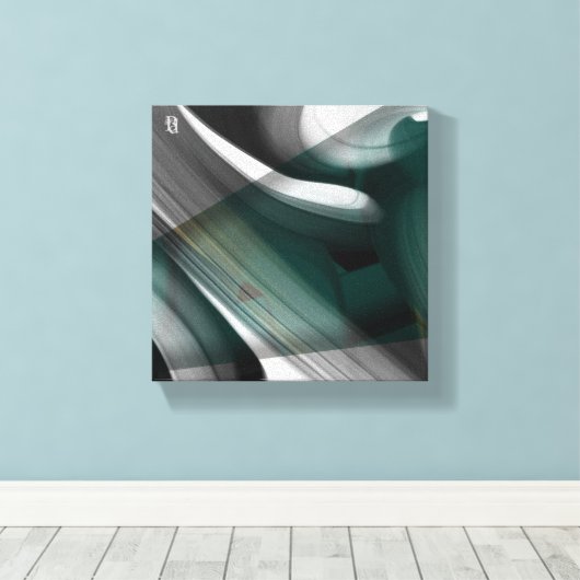 8x8" Trend Abstract Kunstcanvas Zwart Wit Groen Canvas Afdruk (Insitu (Houten vloer))
