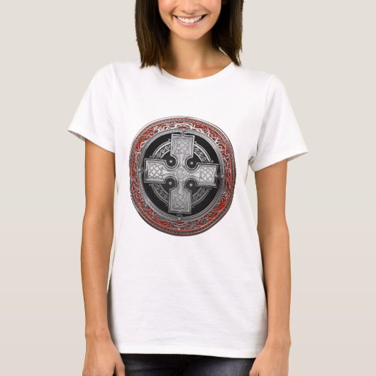 [900] Ancient Celtic Sacred Silver Knot Cross T-shirt (Voorkant)