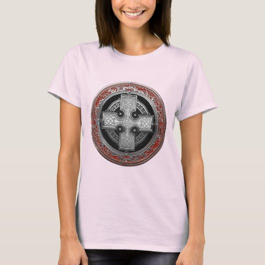 [900] Ancient Celtic Sacred Silver Knot Cross T-shirt (Voorkant)