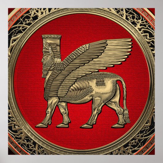 [900] Assyrian Winged Bull - Gold Lamassu Poster (Voorkant)