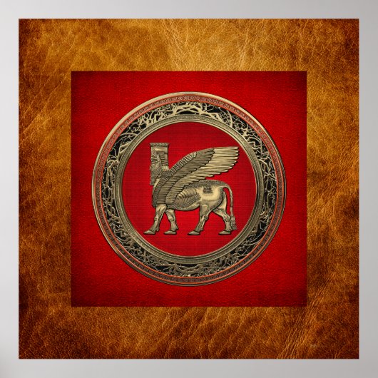 [900] Assyrian Winged Bull - Gold Lamassu Poster (Voorkant)
