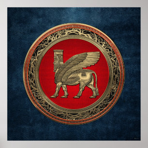 [900] Assyrian Winged Bull - Gold Lamassu Poster