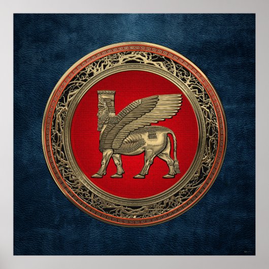 [900] Assyrian Winged Bull - Gold Lamassu Poster (Voorkant)